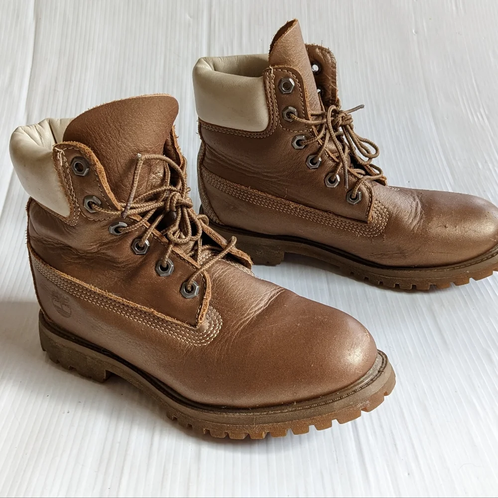 TIMBERLAND Premium Waterproof work hiking boots gold leather 6 eyelet